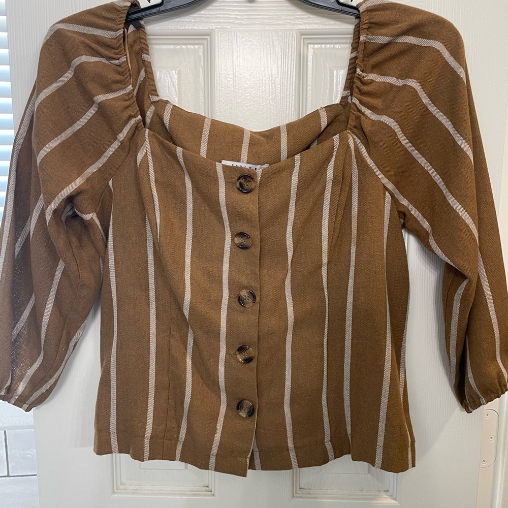 FAVLUX Brown Striped Button-Up Blouse